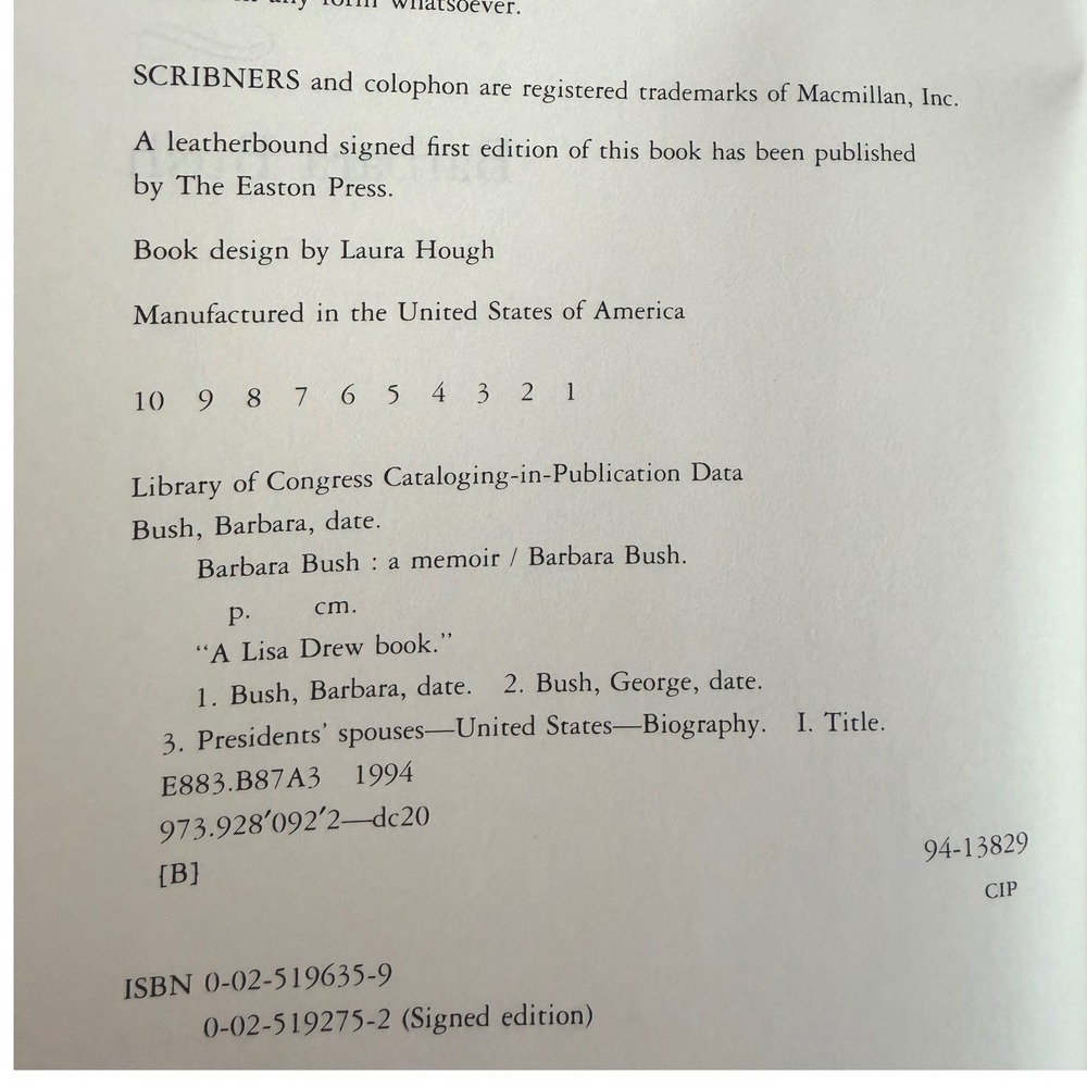 Barbara Bush A Memoir Hardcover First Edition 1994 Autobiography Biography Book - Picture 3 of 6